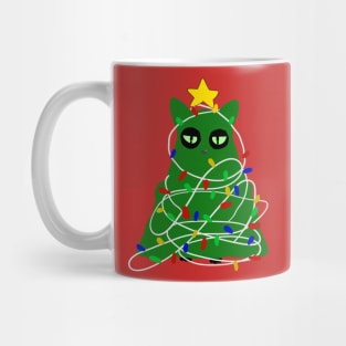 Black cat disguse as Christmas tree with lights and decor Mug